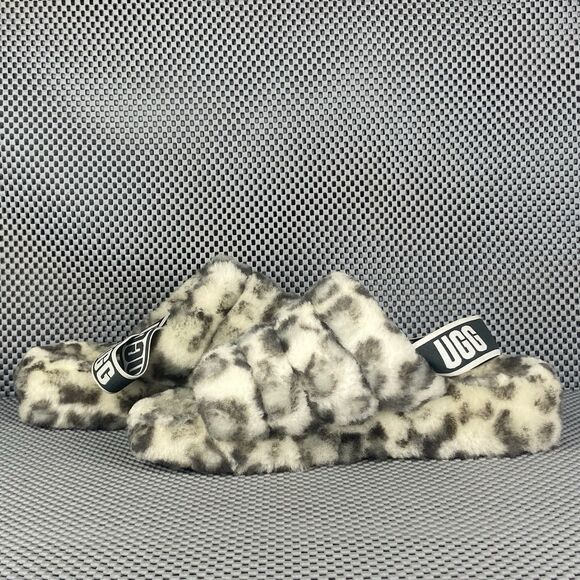 UGG Fluff Yeah Slides Slippers Womens 8 Leopard Animal Print Elastic Slingback - Picture 4 of 12